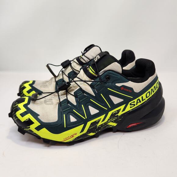 Salomon Mens Speedcross 6 GTX Trail Running Shoes Size 6 Black Green White - Picture 4 of 9